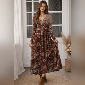 Noracora Bohemian Floral Long Sleeve Dress